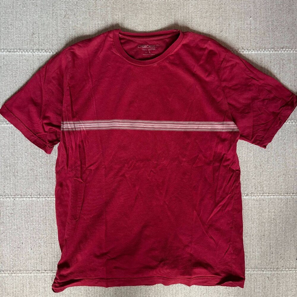 Cherokee Men’s Red Striped T-Shirt Casual Short Sleeve Cotton Tee